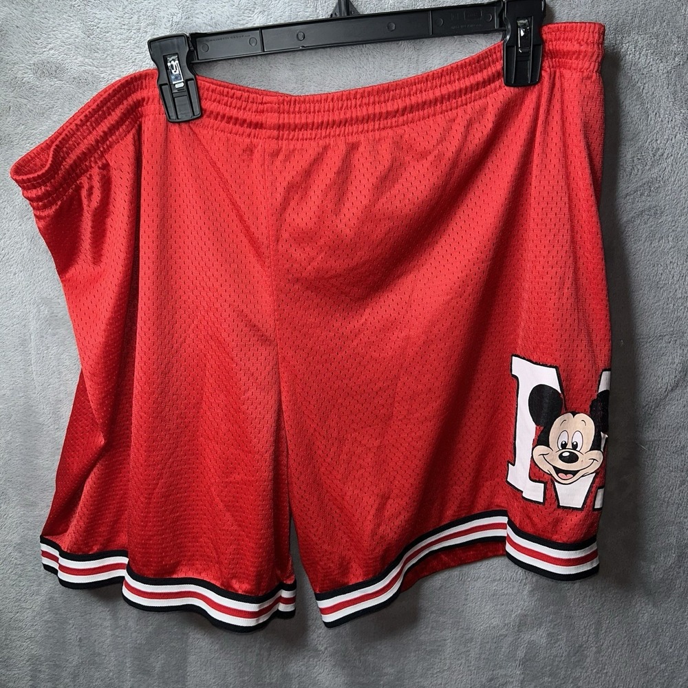 Vintage Disney Parks Mickey Mouse Mesh Shorts USA Made Red Men's Size M 40x6